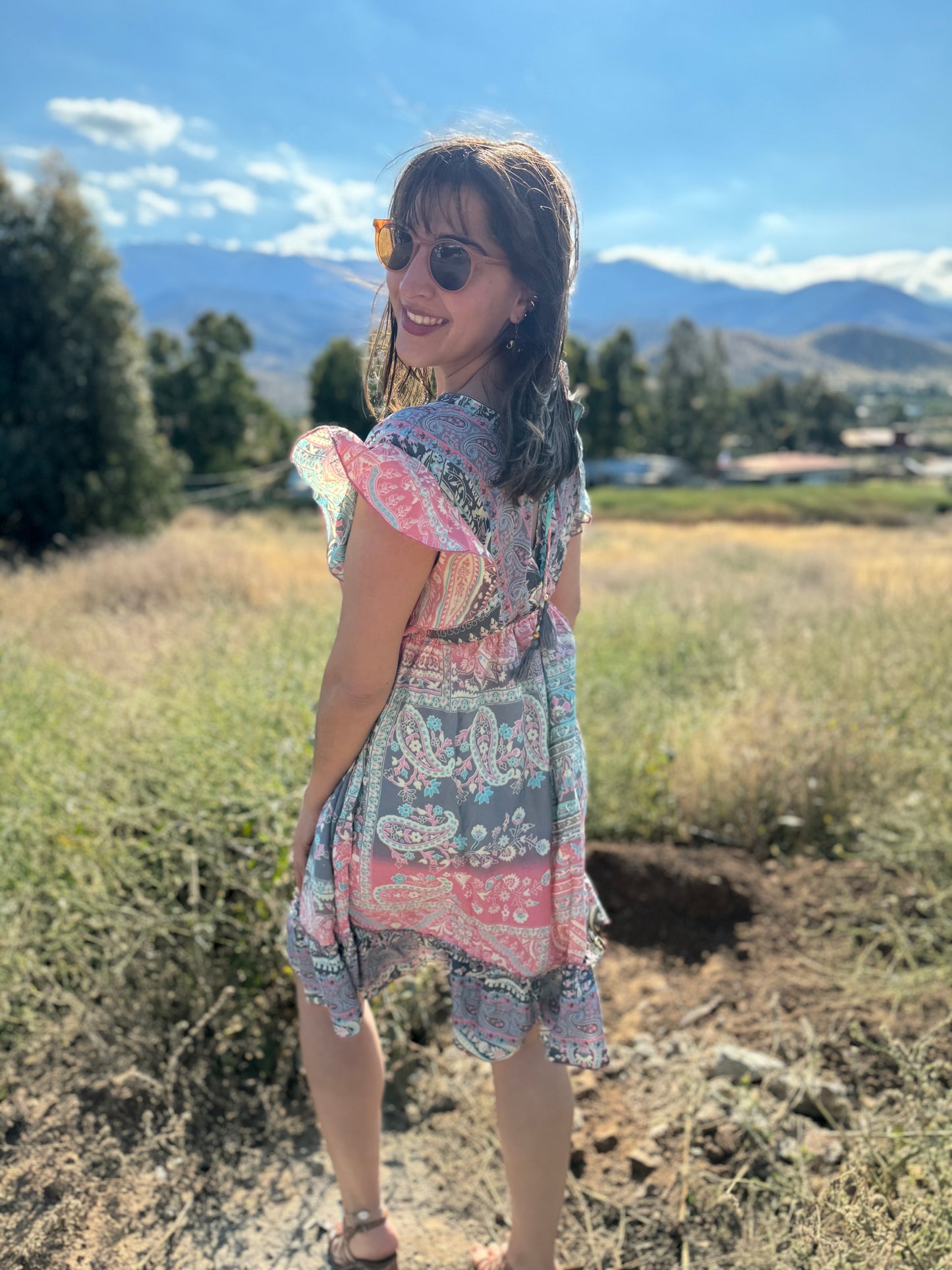 Vestido azul Hindù Corto 100% Seda