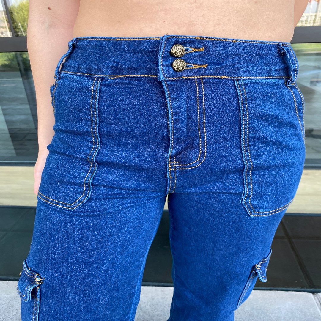 Jeans tiro alto Cargo Azul