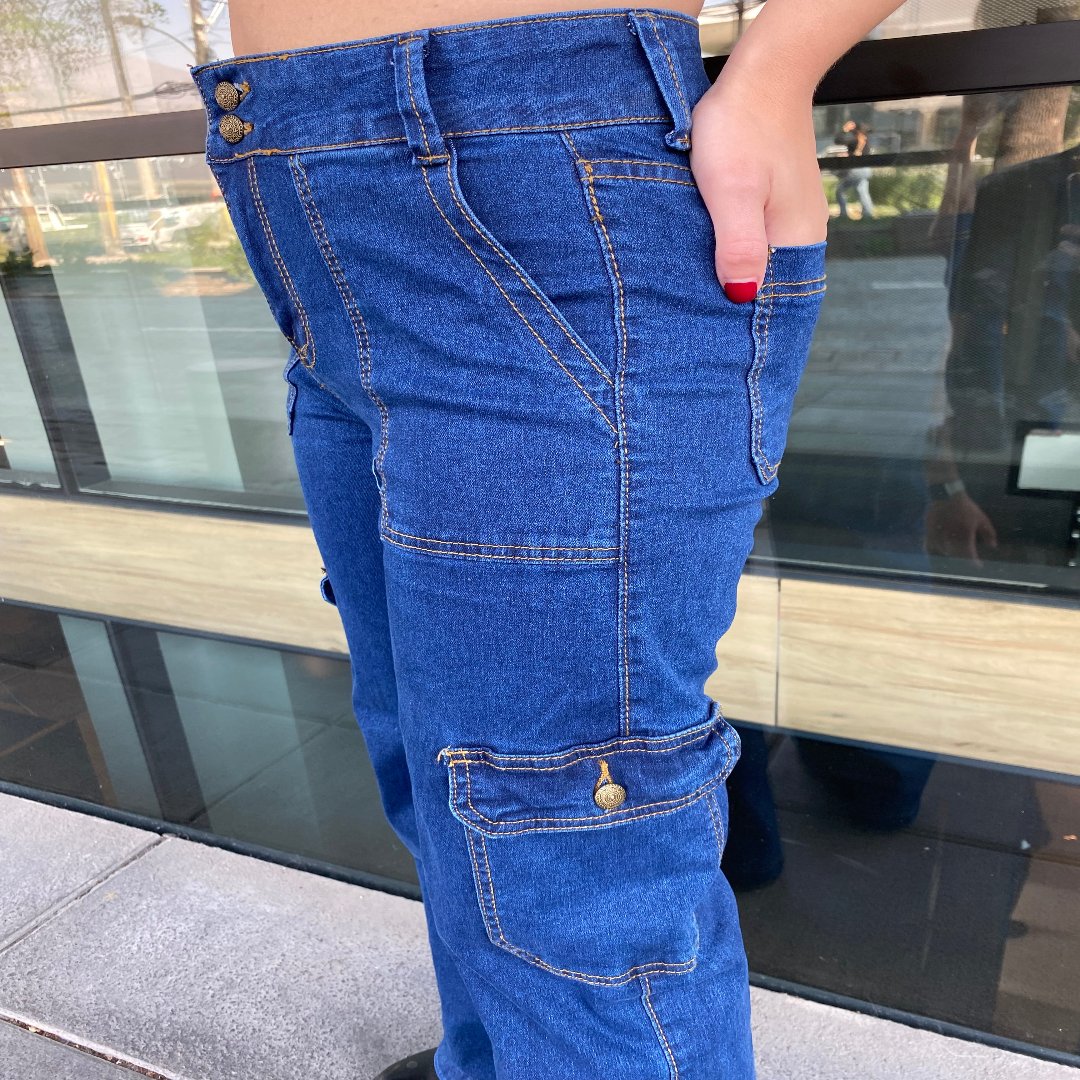 Jeans tiro alto Cargo Azul