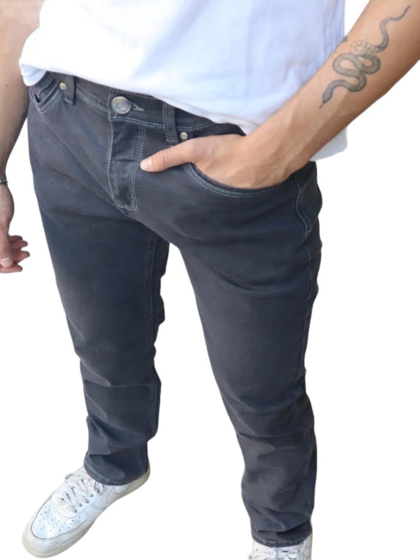 Jeans Hombre Gris semi pitillo elasticado