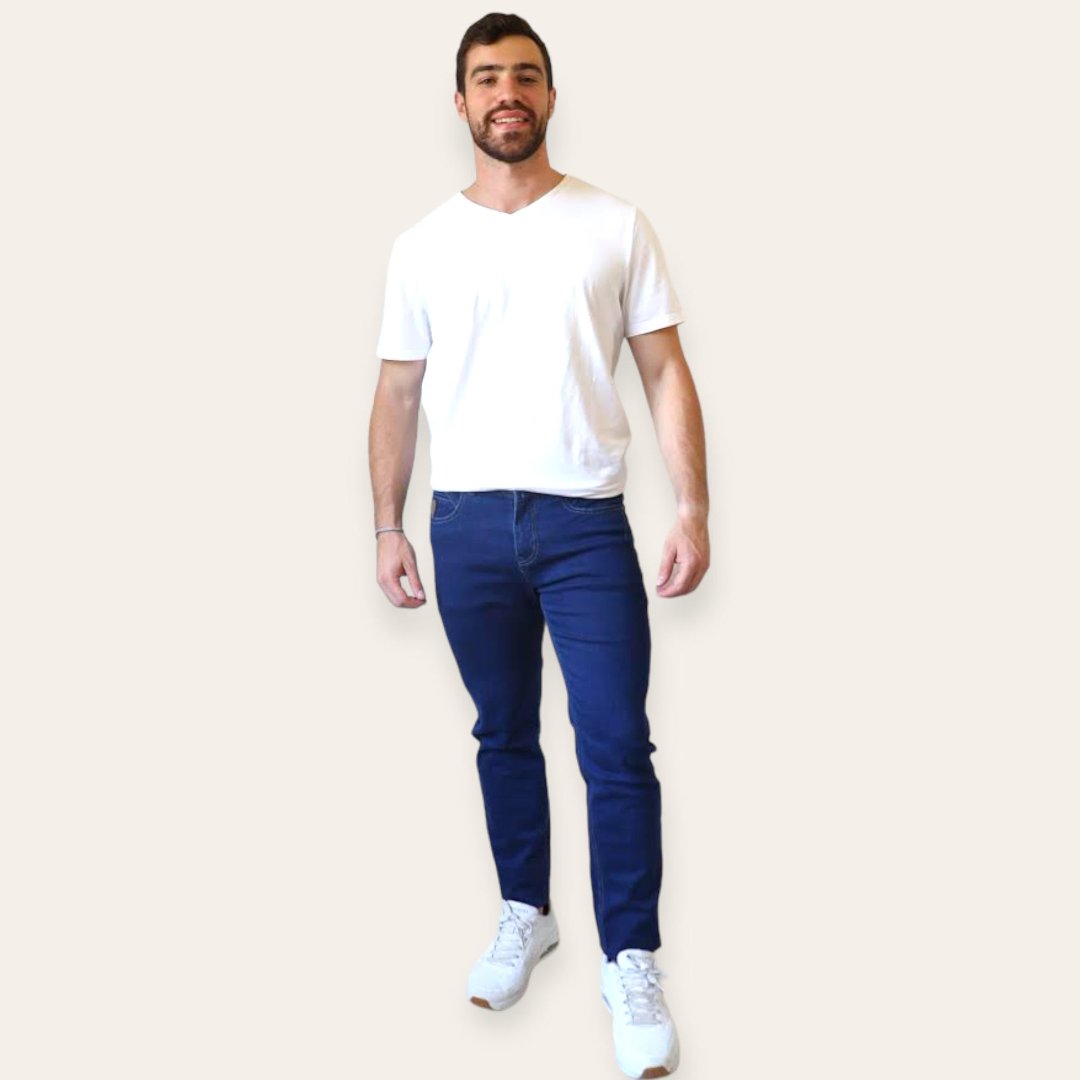 Jeans Hombre azul semi pitillo elasticado