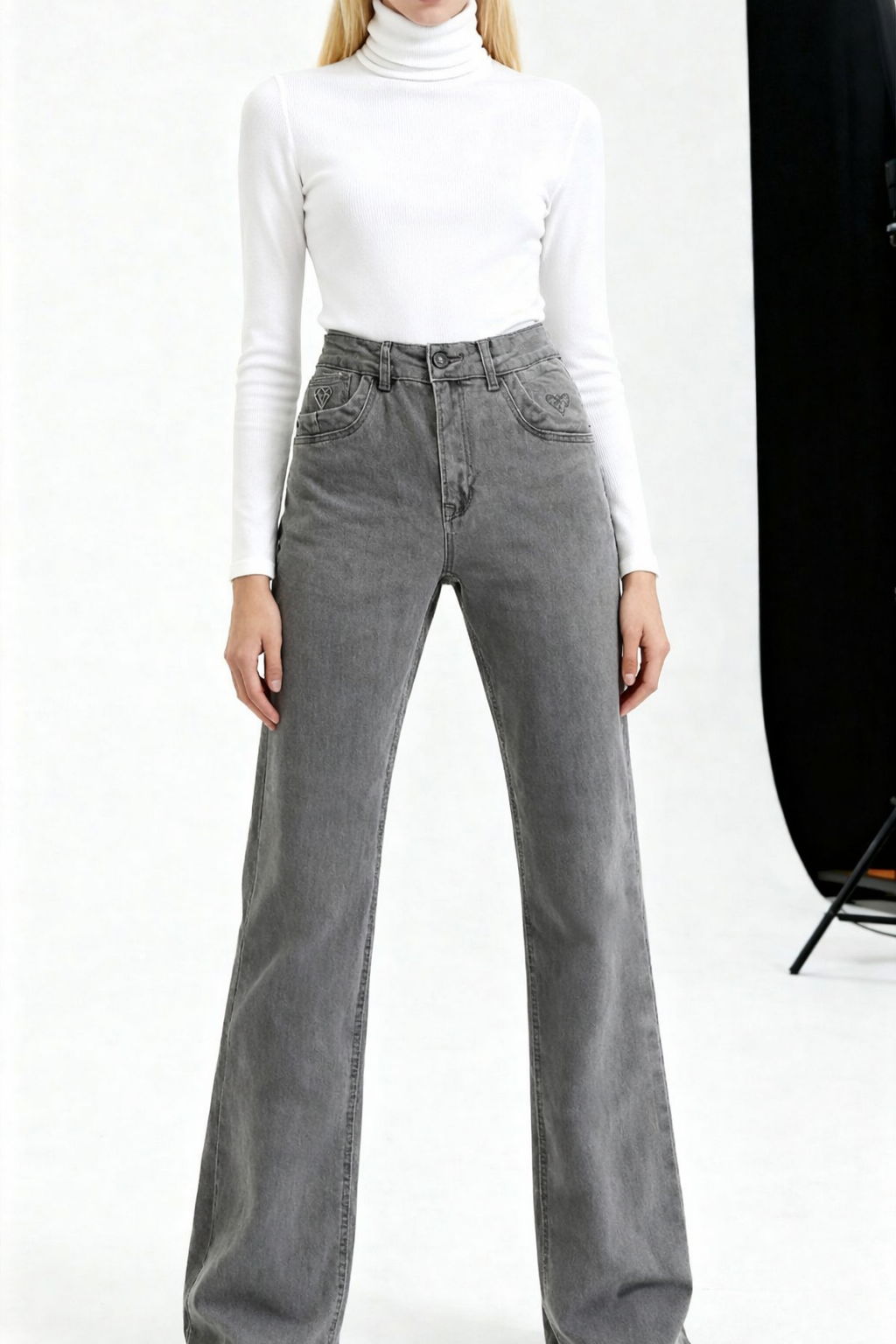 Jeans Mujer Gris Recto
