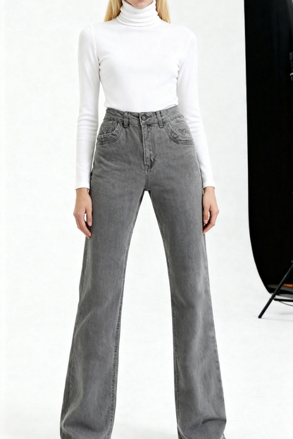Jeans Mujer Gris Recto