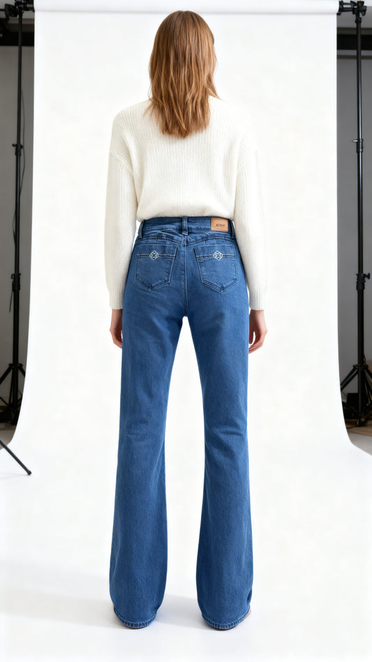Jeans Mujer Recto Azul