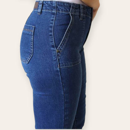 Jeans tiro alto semi pitillo azul